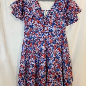 Floral Blue and Red Women's Dress